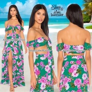 Lovers + Friend’s tropical green & pink floral top + skirt set *shop@iamwarrior